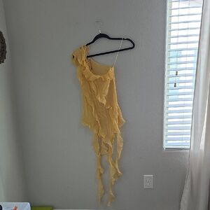 Yellow Ruffled One-Shoulder Top